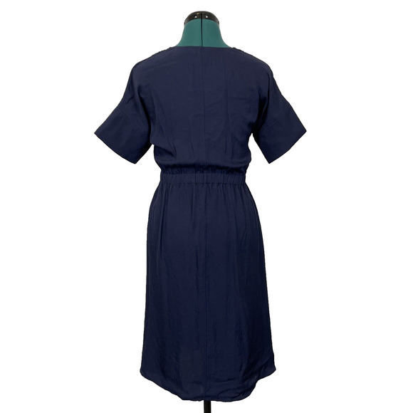 Everlane Midnight Navy Lightweight Short Sleeve V-Neck Knee Length Dress Size 2 - Picture 4 of 10